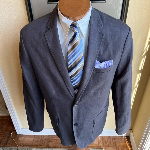 Kenneth Cole New York All Linen Gray Jacket Size 42R